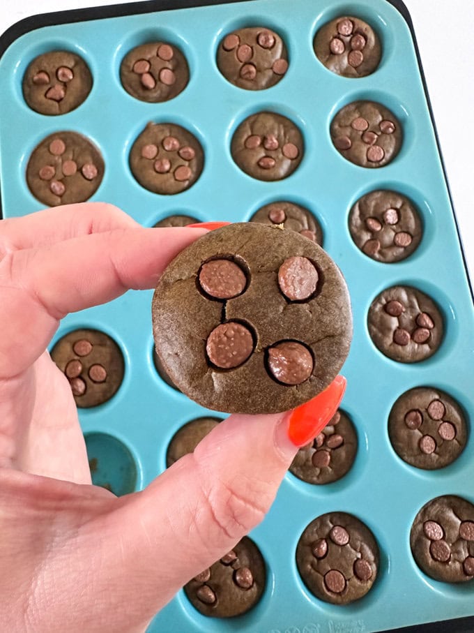 Mini Chocolate Spinach Muffins in a silicone muffin tray.