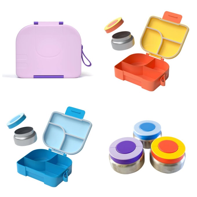 A collage of pictures show hot & cold lunch box