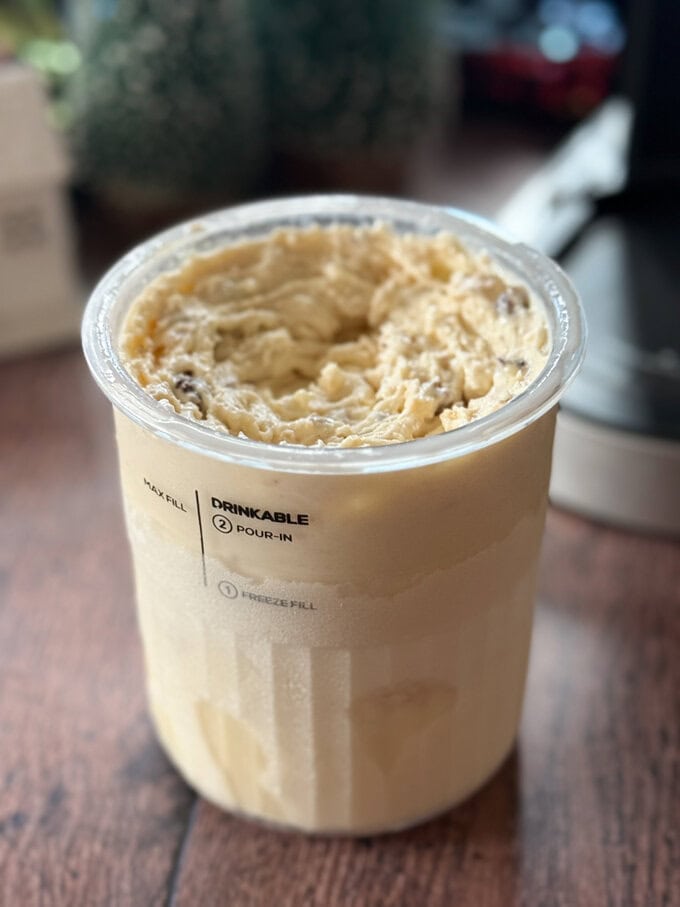 Mince pie ice cream in the ninja ice cream container.