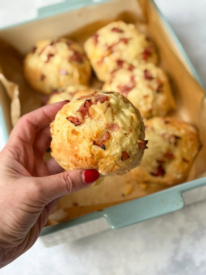 Ham and cheese rolls fresh out of the oven and golden brown.