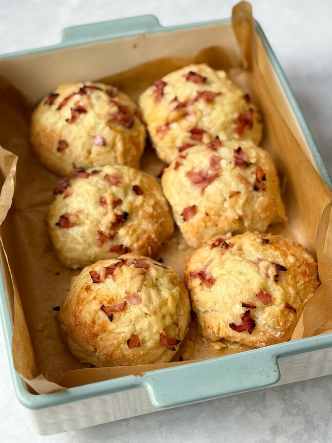 Ham and cheese rolls fresh out of the oven and golden brown.