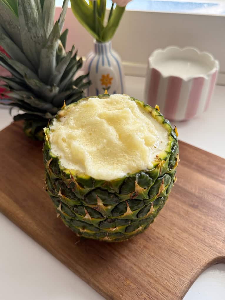 A fresh pineapple filled with slushie 